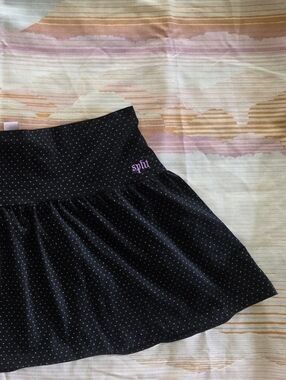 VTG Y2K Split Low Rise Skater Micro Mini Skirt - Gnarley Black Polka Dot Med-Lrg